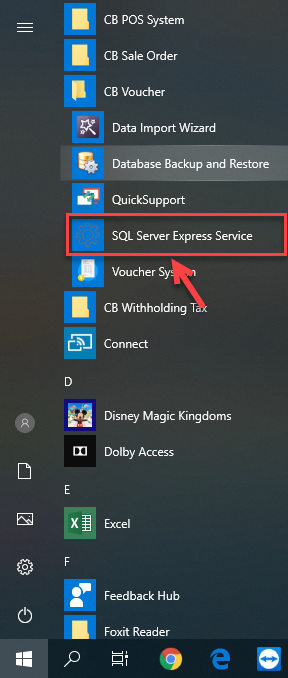 คลิกที่ SQL Server Express Service